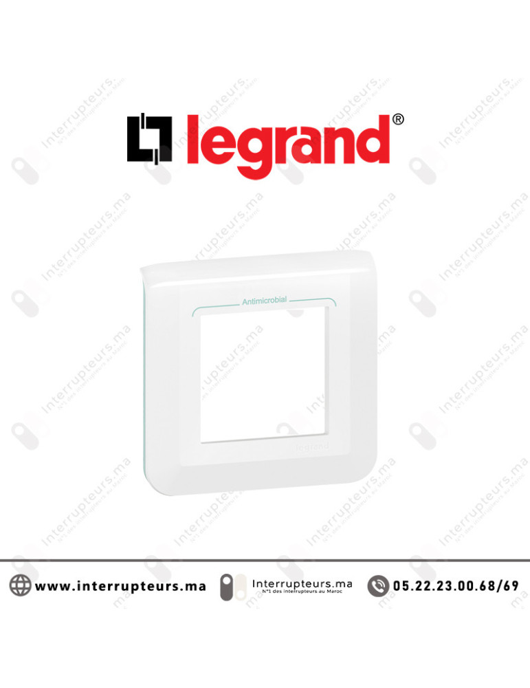 Plaque 2M Legrand Mosaic blanc antimicrobien 078722L Casablanca Maroc