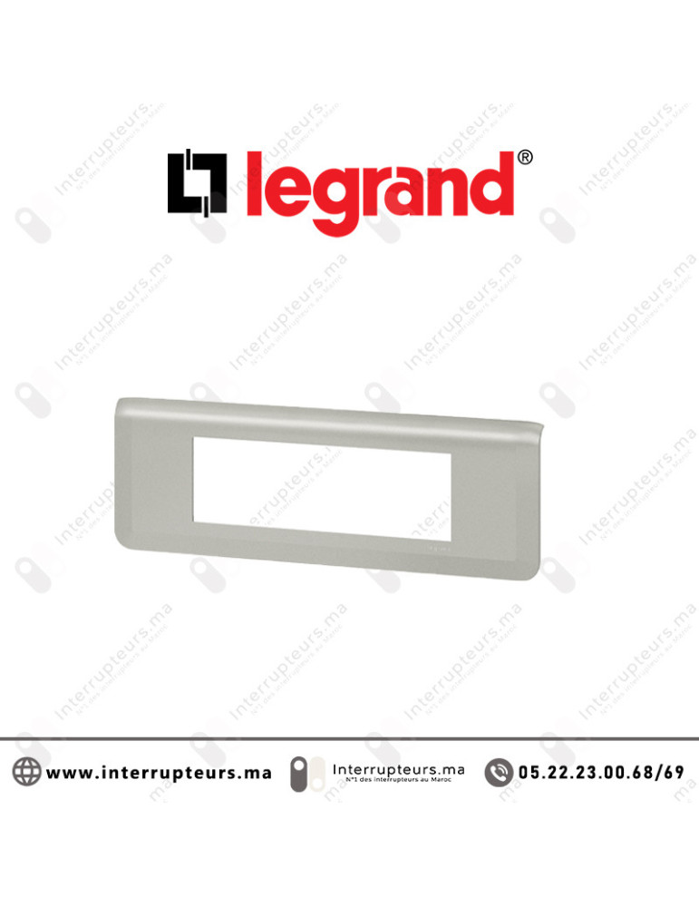 Plaque 6 modules Legrand Mosaic hor Aluminium 079316L Casablanca Maroc