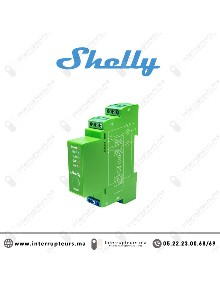 Relais domotique SHELLY Wi-Fi dimmable 2 canaux avec mesure de consommation SHELLY-DIMMER2PM Casablanca Maroc