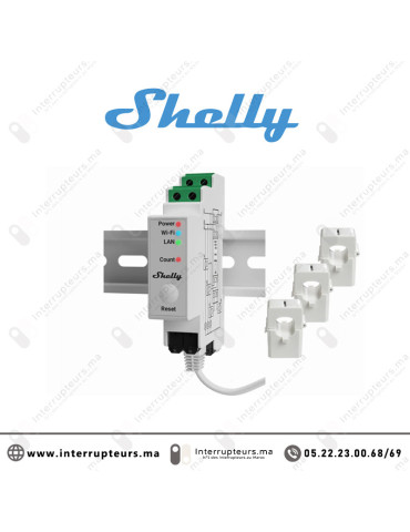 Relais domotique SHELLY Wi-Fi Pro 3EM compteur triphasé avec 3 pinces 120A SHELLY-PRO3EM Casablanca Maroc