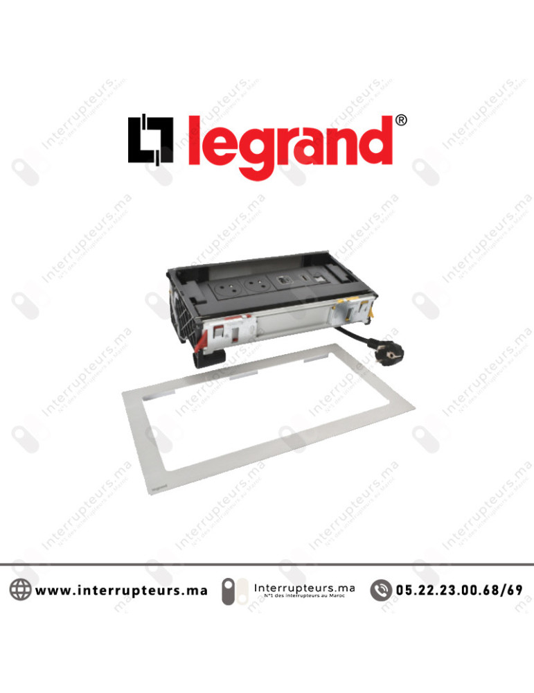 Incara flip-up Legrand 8 modules 2 prises 2P+T + 1 chargeur USB A+C 15W + RJ45 Cat.6 + HDMI Casablanca Maroc