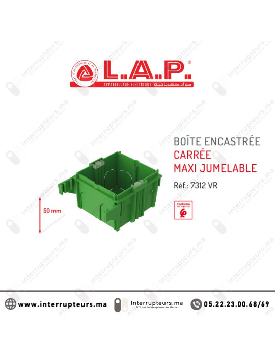 Boîte d'encastrement LAP carrée verte 7312VR Casablanca Maroc