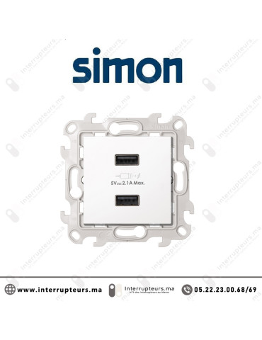 Double chargeur USB SIMON 24 blanc 2411096-030 Casablanca Maroc