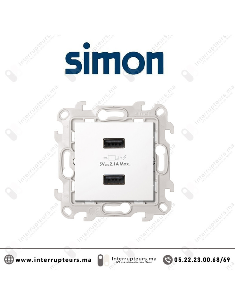 Double chargeur USB SIMON 24 blanc 2411096-030 Casablanca Maroc