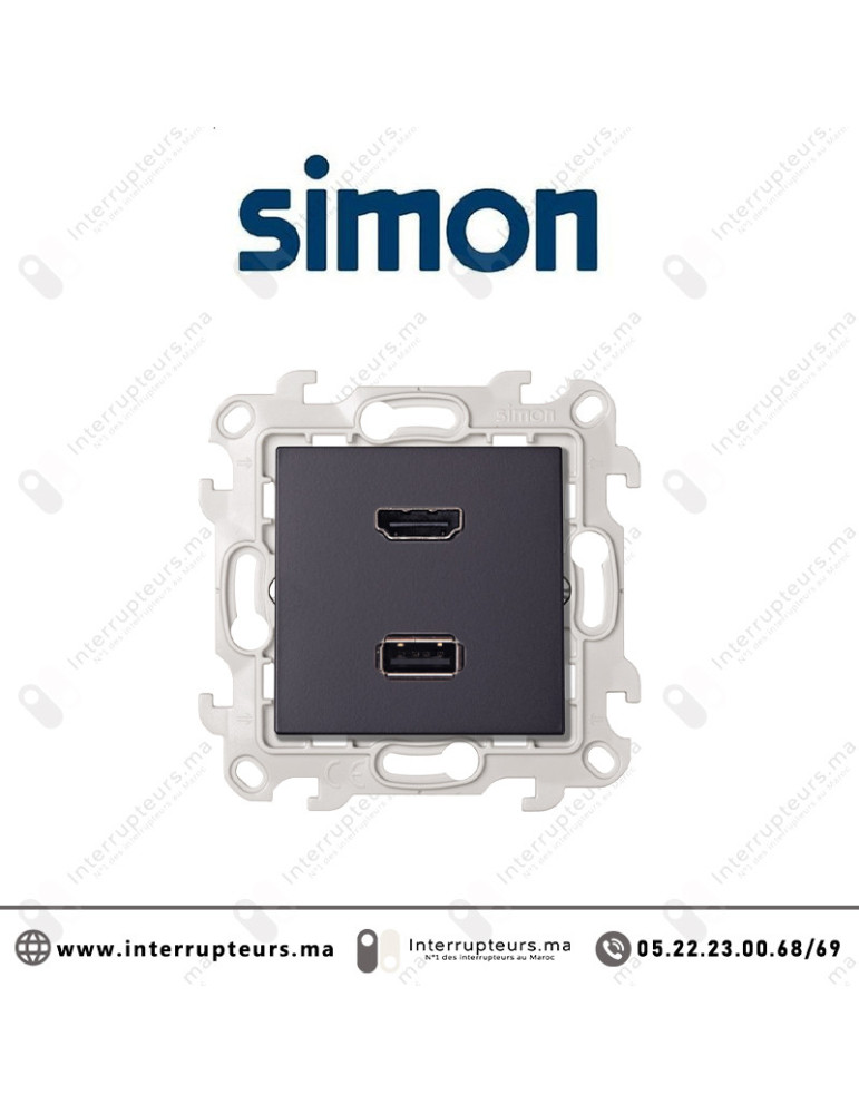 Prise HDMI + USB SIMON 24 graphite 2411095-038 Casablanca Maroc