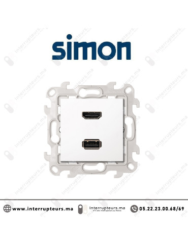 Prise HDMI + USB SIMON 24 blanc 2411095-030 Casablanca Maroc