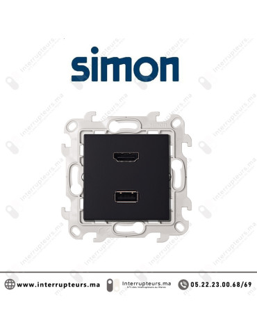 Prise HDMI + USB SIMON 24 Noir mat 2411095-098 Casablanca Maroc