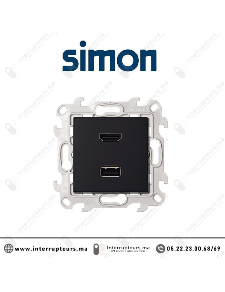 Prise HDMI + USB SIMON 24 Noir mat 2411095-098 Casablanca Maroc