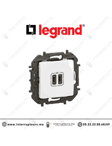 Chargeur double USB Legrand Niloe Type-C 3A 15W Blanc Casablanca Maroc