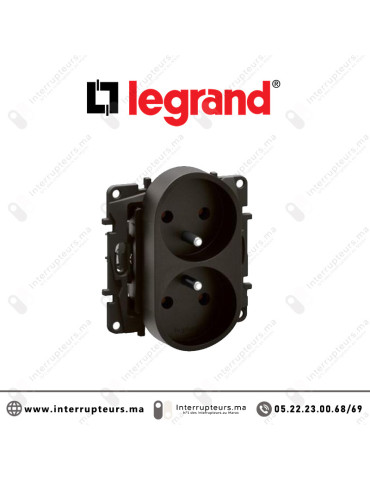 Prise double 2P+T Legrand Niloe Noir Casablanca Maroc