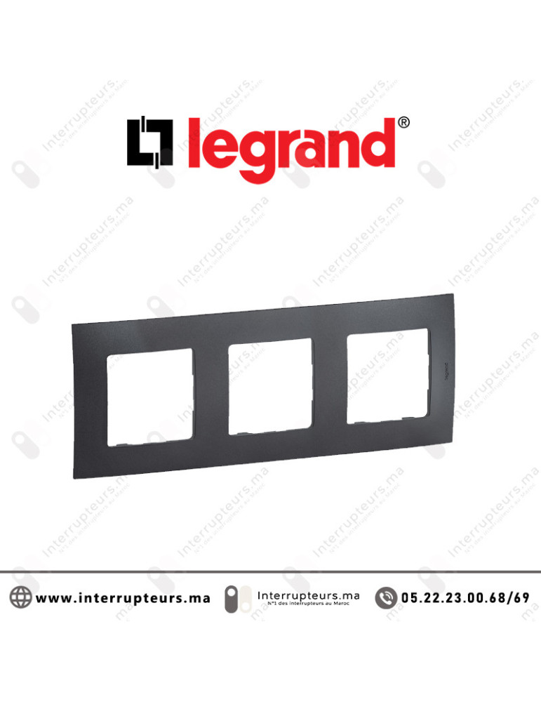 Plaque 3 postes Legrand Niloe Gris foncé Casablanca Maroc