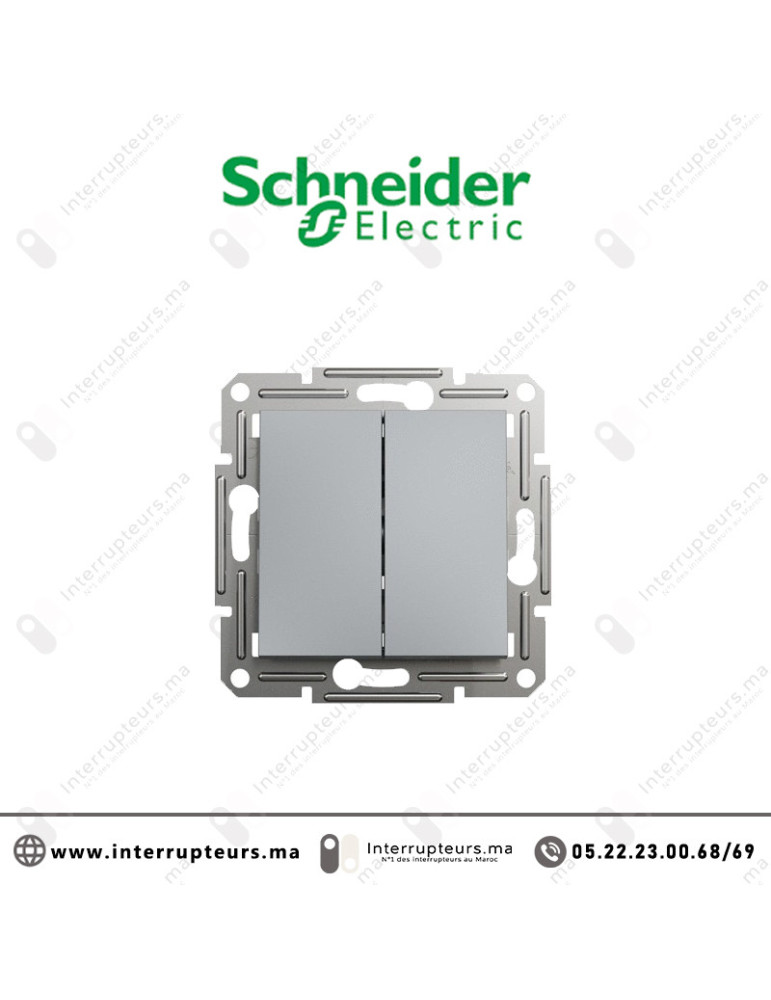 Interrupteur double allumage Schneider Asfora Acier EPH0300162 Casablanca Maroc