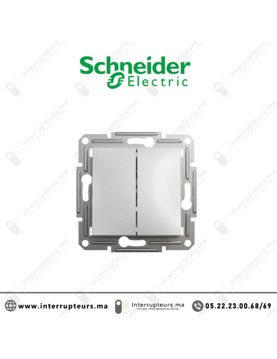 Interrupteur double va et vient Schneider Asfora aluminium EPH0600161 Casablanca Maroc
