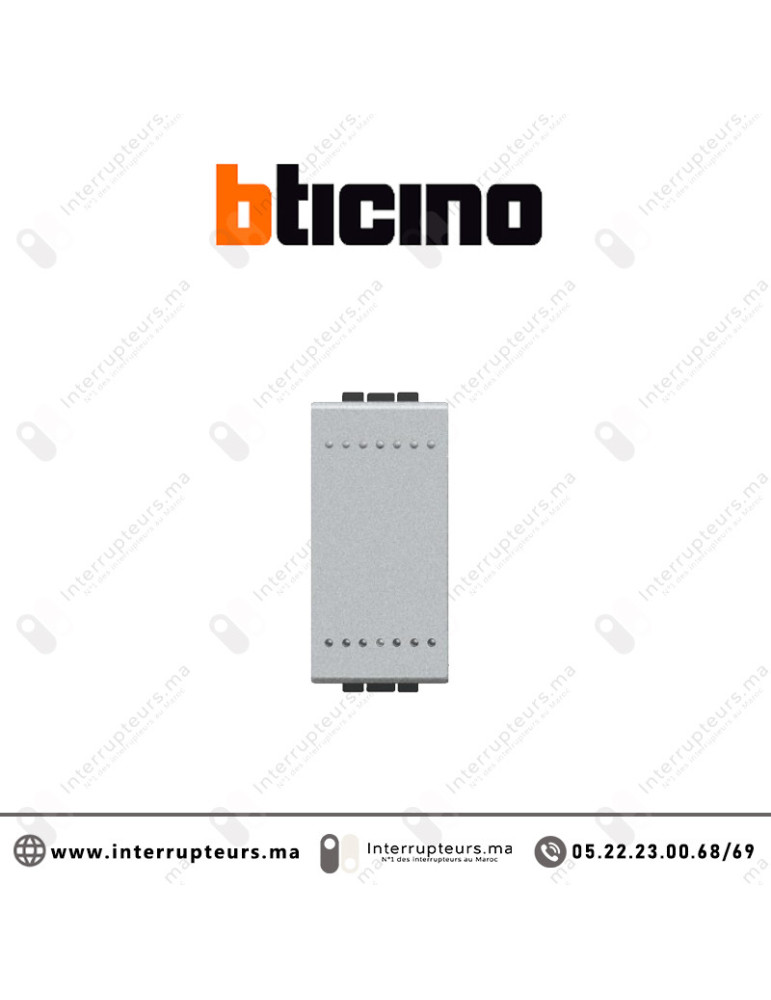 Interrupteur simple BTICINO LivingLight gris NT4001N Casablanca Maroc