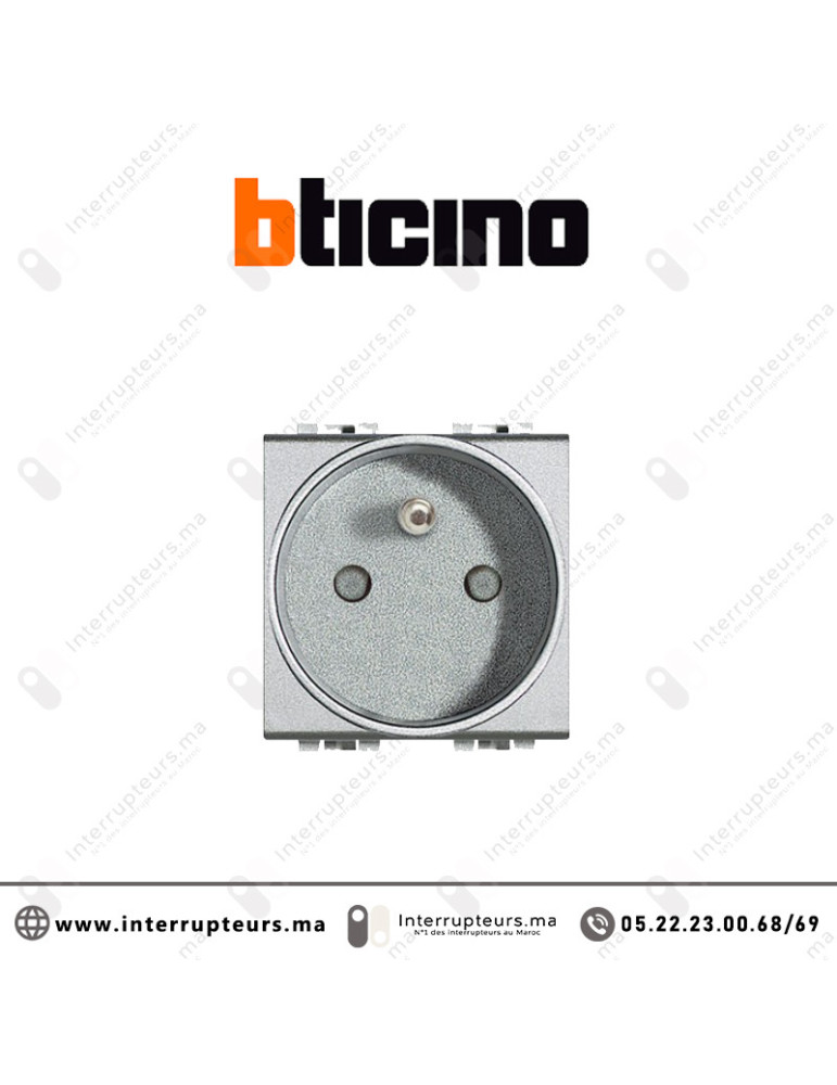 Prise 2P+T BTICINO LivingLight gris NT4142AN Casablanca Maroc