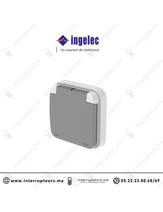 Prise 2P étanche gris encastré INGELEC TROPIC 55 4863 Casablanca Maroc