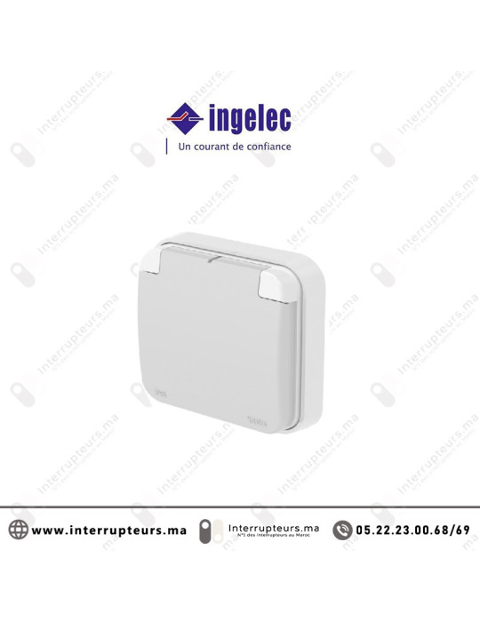 Prise 2P+T étanche gris clair encastré INGELEC TROPIC 55 4866A Casablanca Maroc