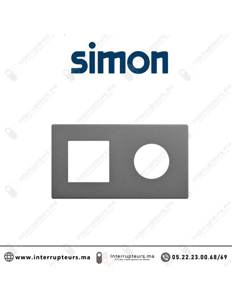 Cadre Simon 270 Minima 2 modules 1M large + prise 2P+T CLEAN Titane 27190620-096 Casablanca Maroc