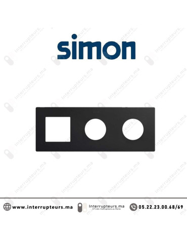 Cadre Simon 270 Minima 3 modules 1M large + 2 prises 2P+T CLEAN Noir mat 27193630-098 Casablanca Maroc