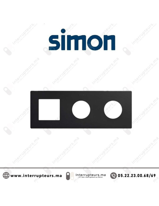 Cadre Simon 270 Minima 3 modules 1M large + 2 prises 2P+T CLEAN Noir mat 27193630-098 Casablanca Maroc