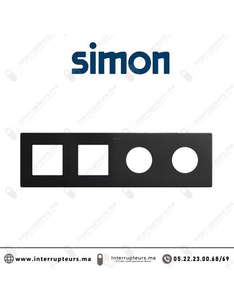 Cadre Simon 270 Minima 4 modules 2m large + 2 prises 2P+T CLEAN Noir mat 27190640-098 Casablanca Maroc