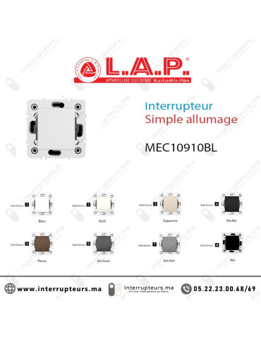 Interrupteur Simple allumage Blanc LAP Millenium Casablanca Maroc