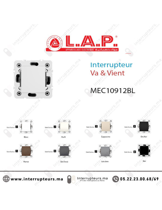 Interrupteur VA & Vient Blanc LAP Millenium 10912BL1 Casablanca Maroc