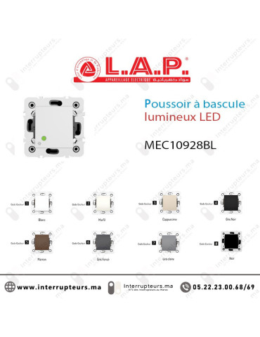 Poussoir à bascule  lumineux LAP Millenium blanc 10928BL1 Casablanca Maroc