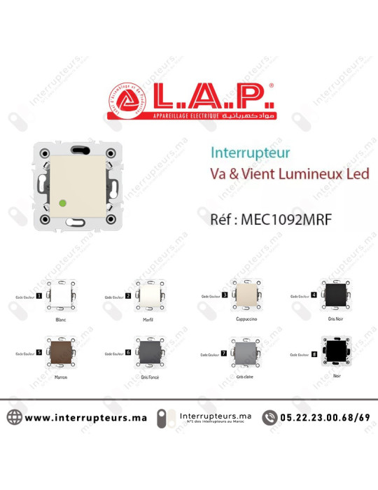Interrupteur VA & Vient lumineux LED Marifl LAP Millenium 10926MRF Casablanca Maroc