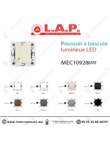 Poussoir à bascule lumineux LAP Millenium Marfil LAP10928MRF2 Casablanca Maroc