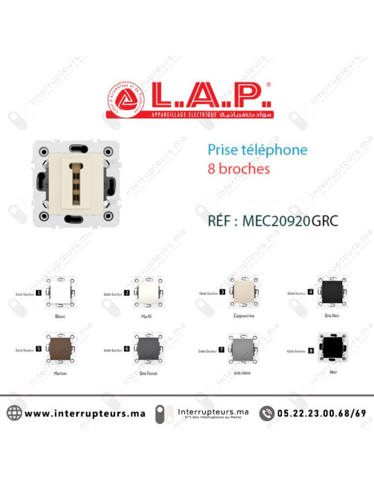 Prise téléphone 8 broches LAP MILLENIUM Marfil 20920MRF2 Casablanca Maroc