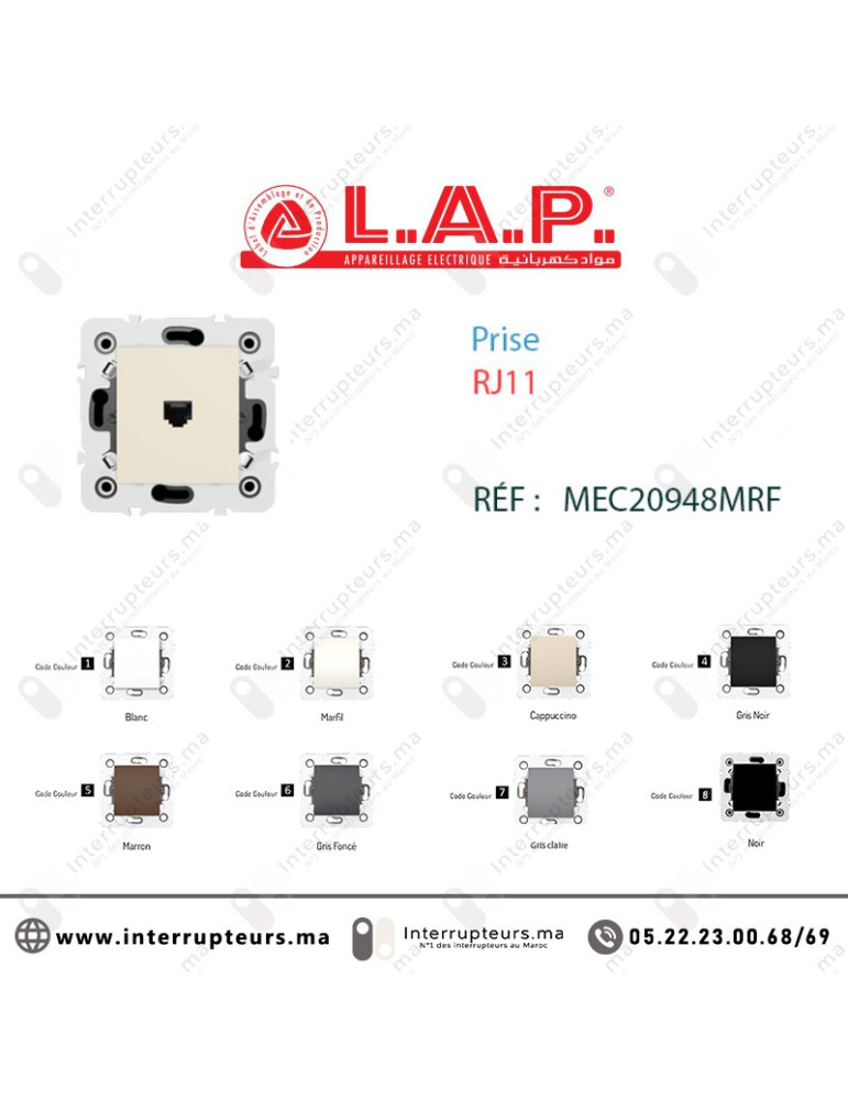 Prise RJ11 LAP Millenium Marfil 20948MRF2 Casablanca Maroc