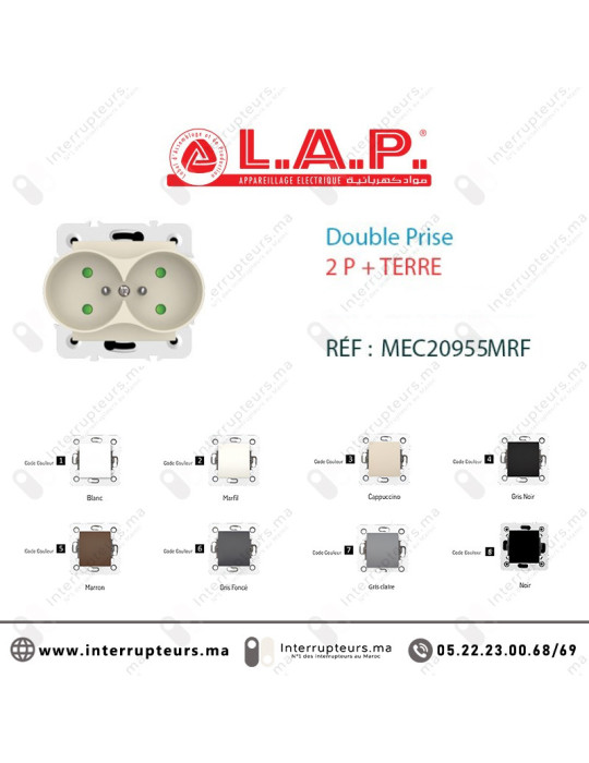 Double prise de courant 2P+T LAP MILLENIUM Marfil 20955MRF2 Casablanca Maroc