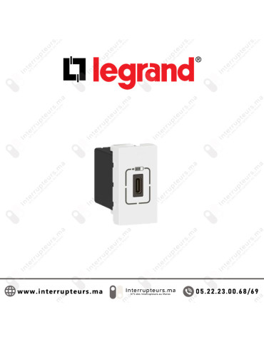 Prise chargeur 1xUSB Type-C Legrand Mosaic 1M Blanc 077589 Casablanca Maroc