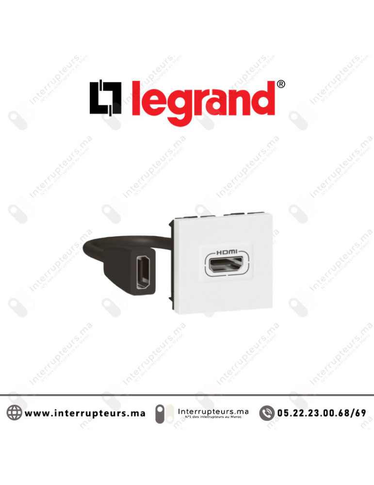 Prise HDMI V2.0 Legrand Mosaic 2M Blanc 078979L Casablanca Maroc